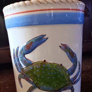 Utensil Holder Organizer Crock Vintage Blue Crab Park Designs Brand RARE! LQQK!